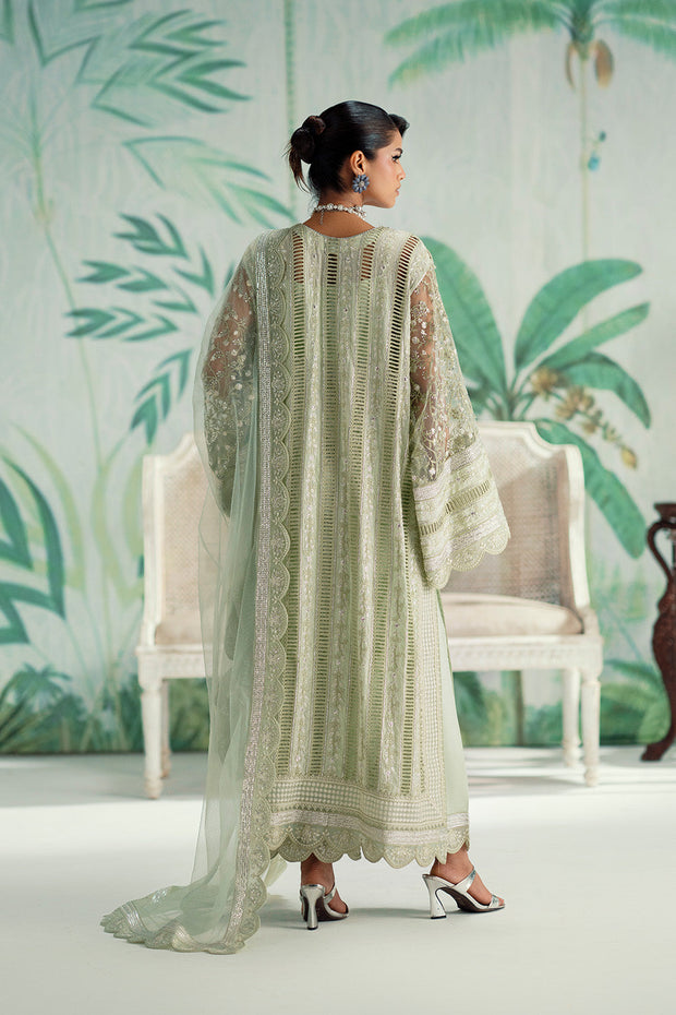 Green Embroidered Net Ensemble Pakistani Designer Dress