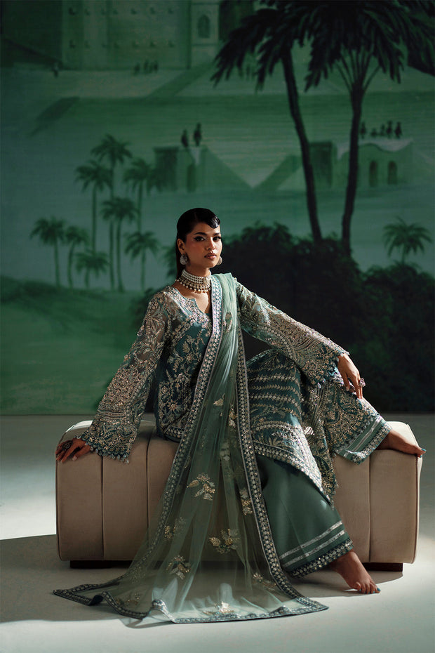 Turquoise Embroidered Organza Ensemble Pakistani Dress