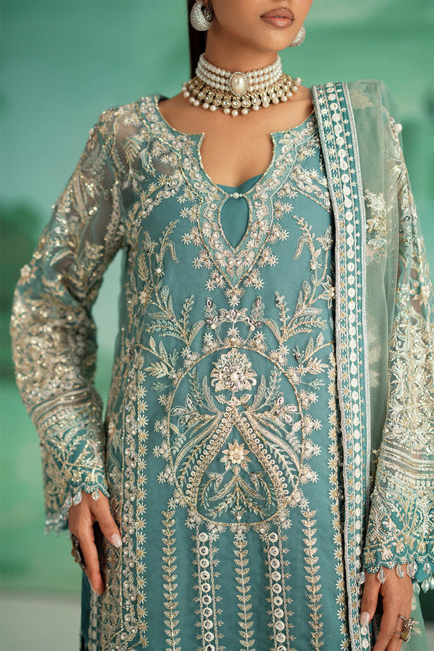Turquoise Embroidered Organza Ensemble Pakistani Dress