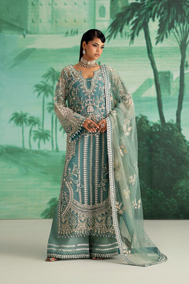 Turquoise Embroidered Organza Ensemble Pakistani Dress