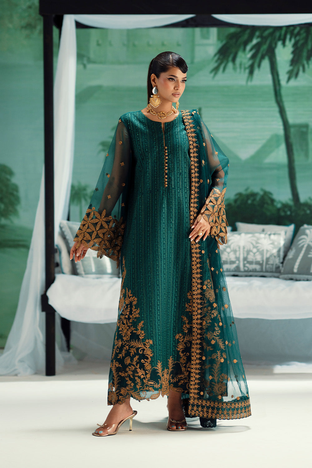 Green Embroidered Organza Ensemble Pakistani Designer Dress