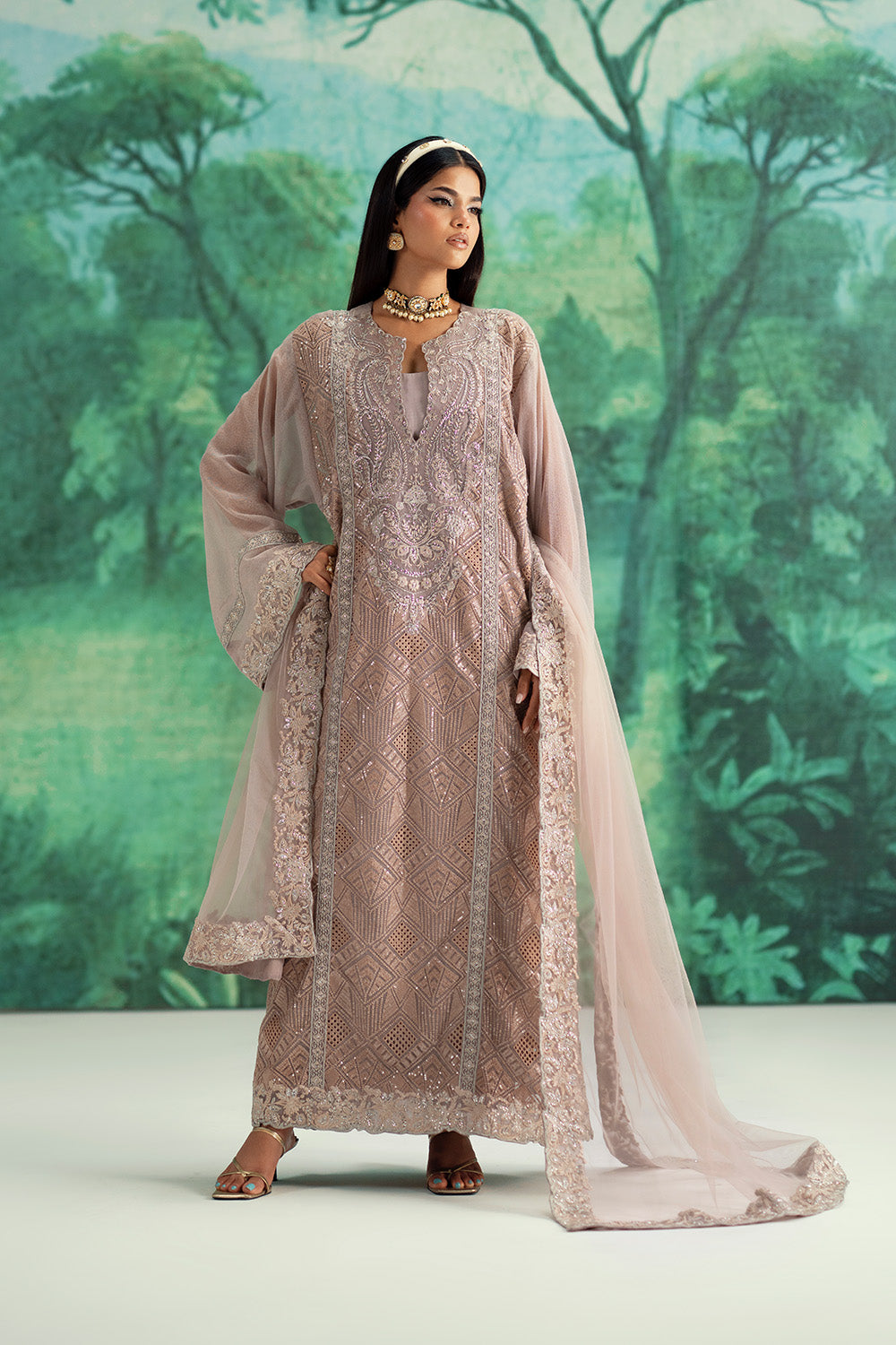 Sea Green Embroidered Cotton Ensemble Pakistani Dress