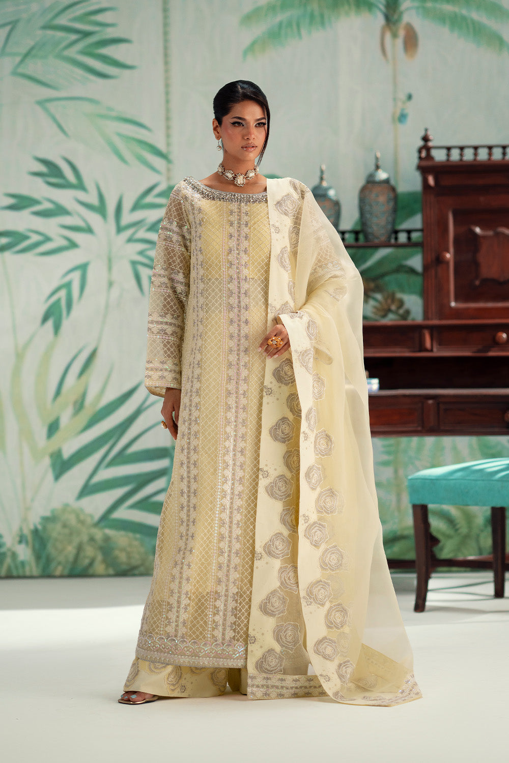 Silver Embroidered Organza Ensemble Pakistani Party Dress
