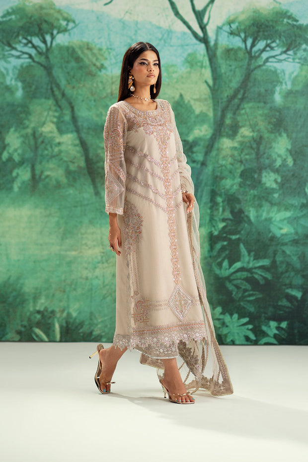 Silver Embroidered Net Ensemble Pakistani Designer Dress