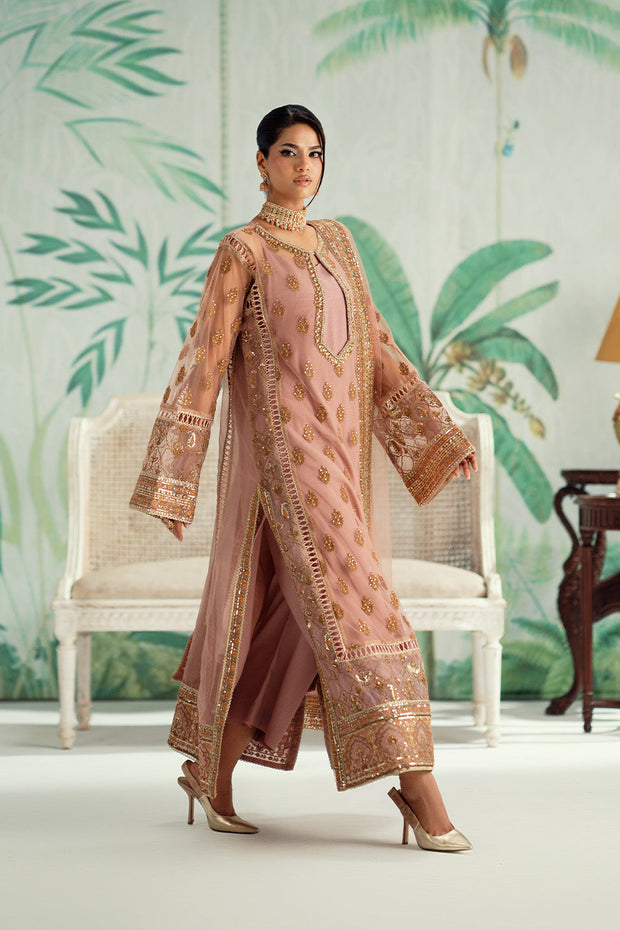 Gold Embroidered Organza Ensemble Pakistani Party Dress
