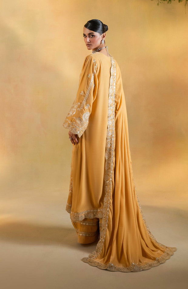 Gold Embroidered Velvet Ensemble With Dupatta Pakistani