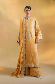 Gold Embroidered Velvet Ensemble With Dupatta Pakistani