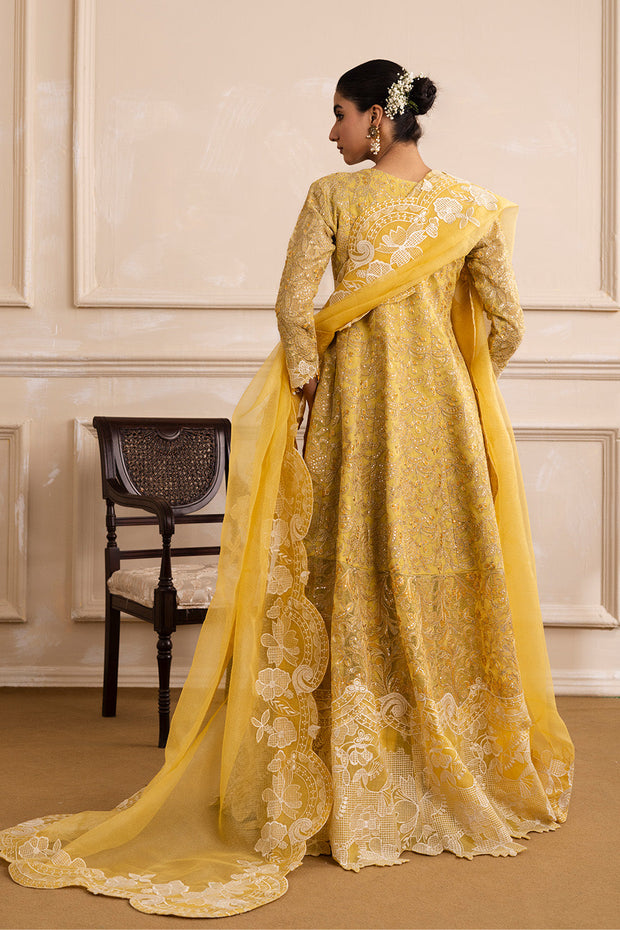Mustard Embroidered Ensemble With Dupatta Pakistani Designer
