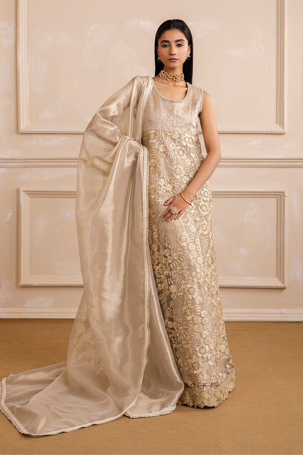 Toffee A-Line Embroidered Gown