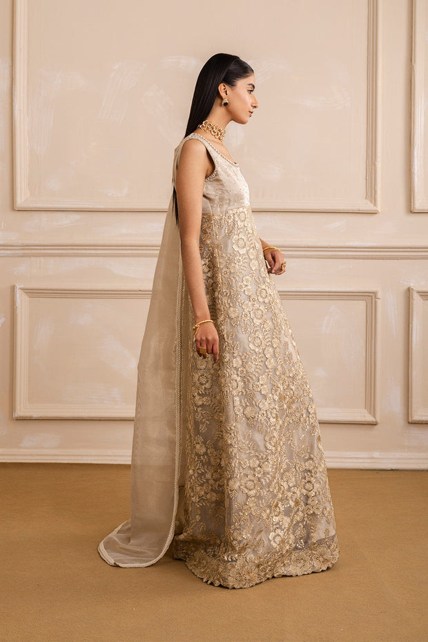 Toffee A-Line Embroidered Gown