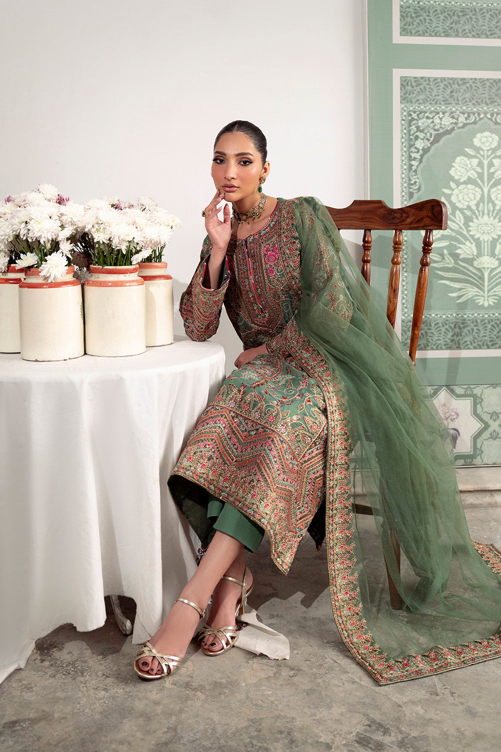 Green Embroidered Cotton 3-Piece Pakistani Eid Dress