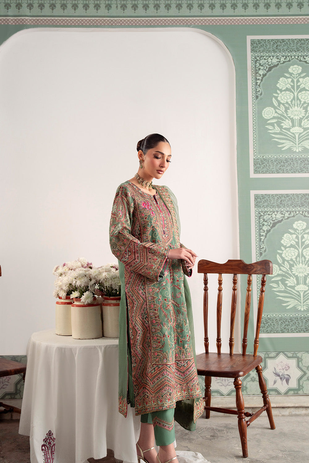 Green Embroidered Cotton 3-Piece Pakistani Eid Dress
