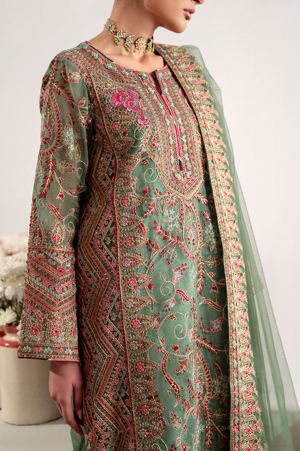Green Embroidered Cotton 3-Piece Pakistani Eid Dress