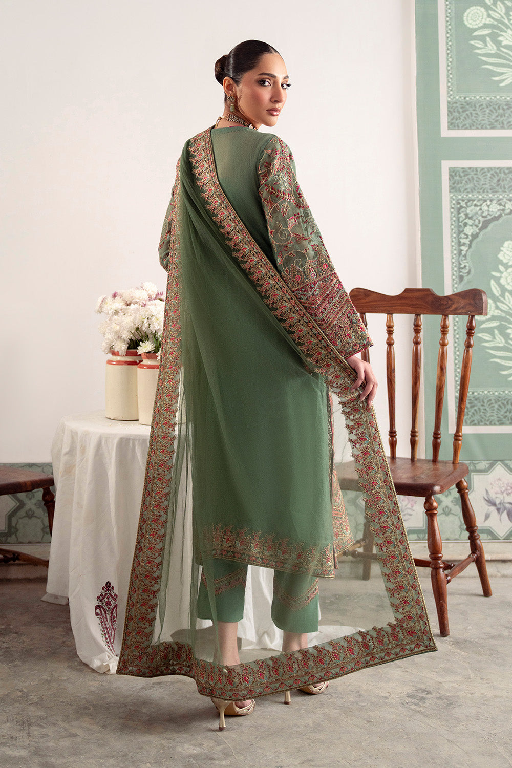 Green Embroidered Cotton 3-Piece Pakistani Eid Dress