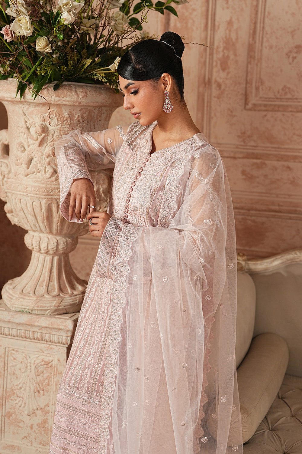 Pink Embroidered Organza Suit With Dupatta