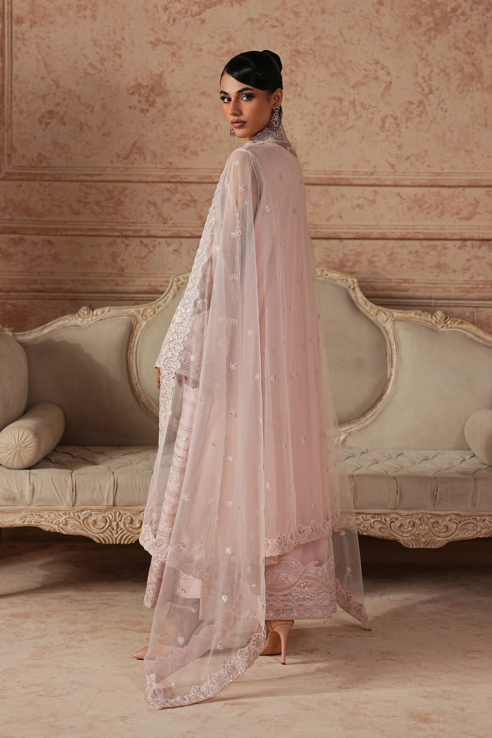 Pink Embroidered Organza Suit With Dupatta