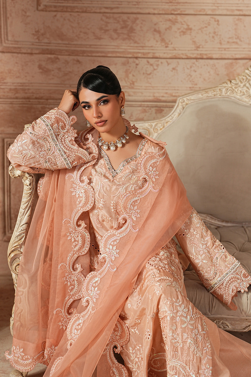 Gold Embroidered Organza Eid Dress With Dupatta