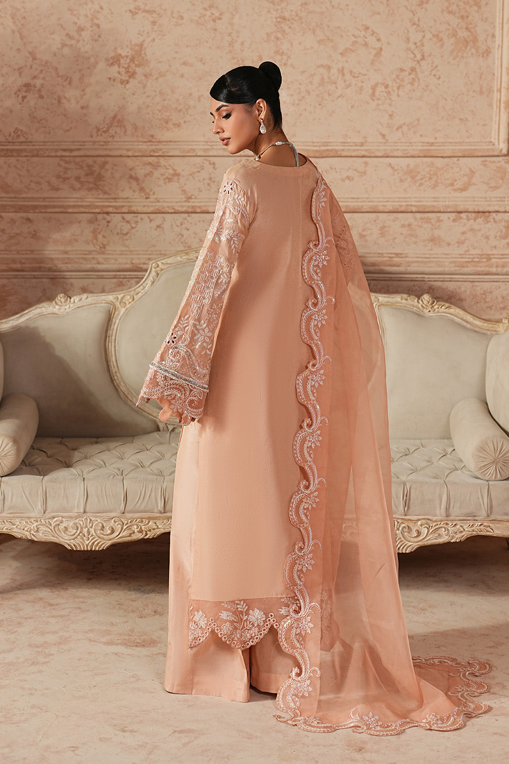 Gold Embroidered Organza Eid Dress With Dupatta