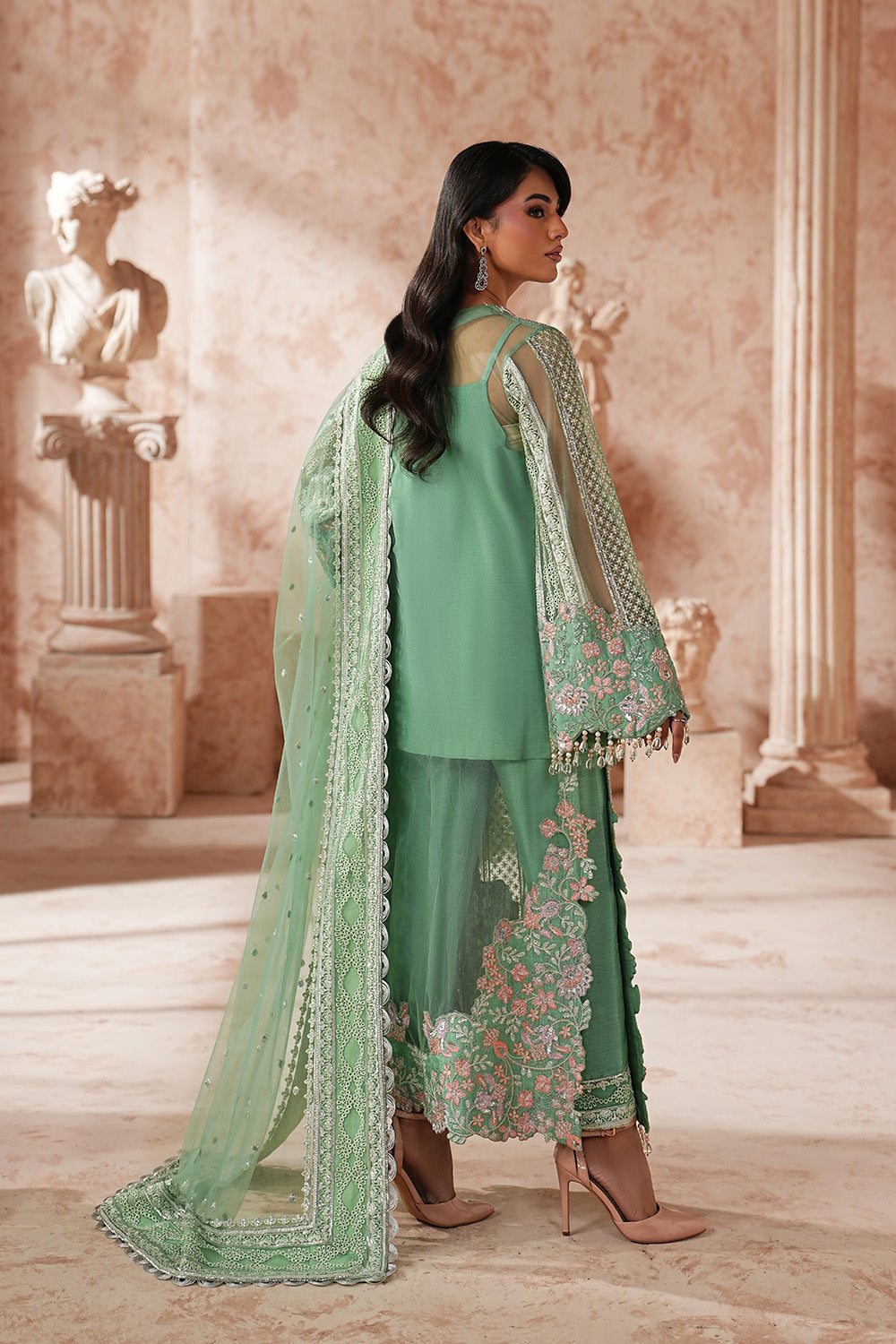 Sea Green Embroidered Organza Eid Dress With Dupatta
