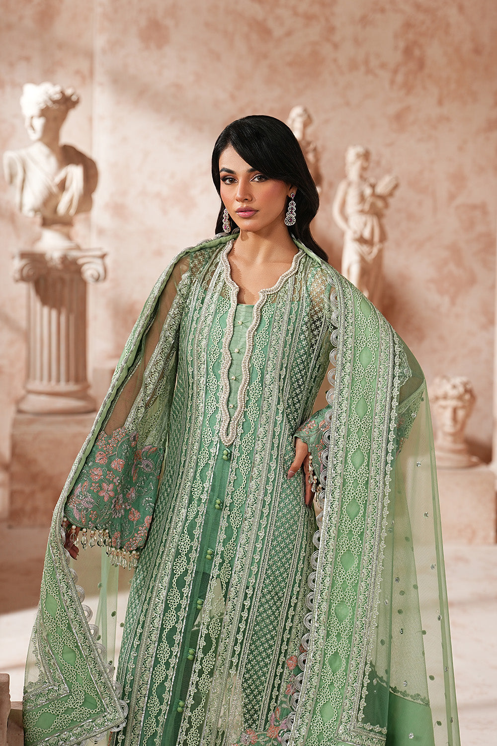 Sea Green Embroidered Organza Eid Dress With Dupatta