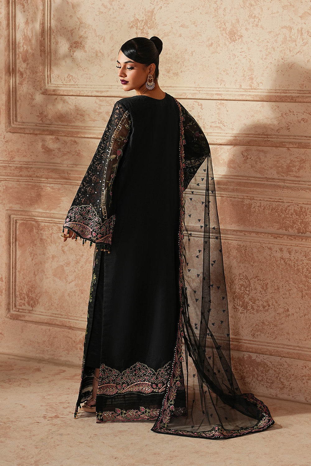 Black Embroidered Organza Ensemble With Dupatta