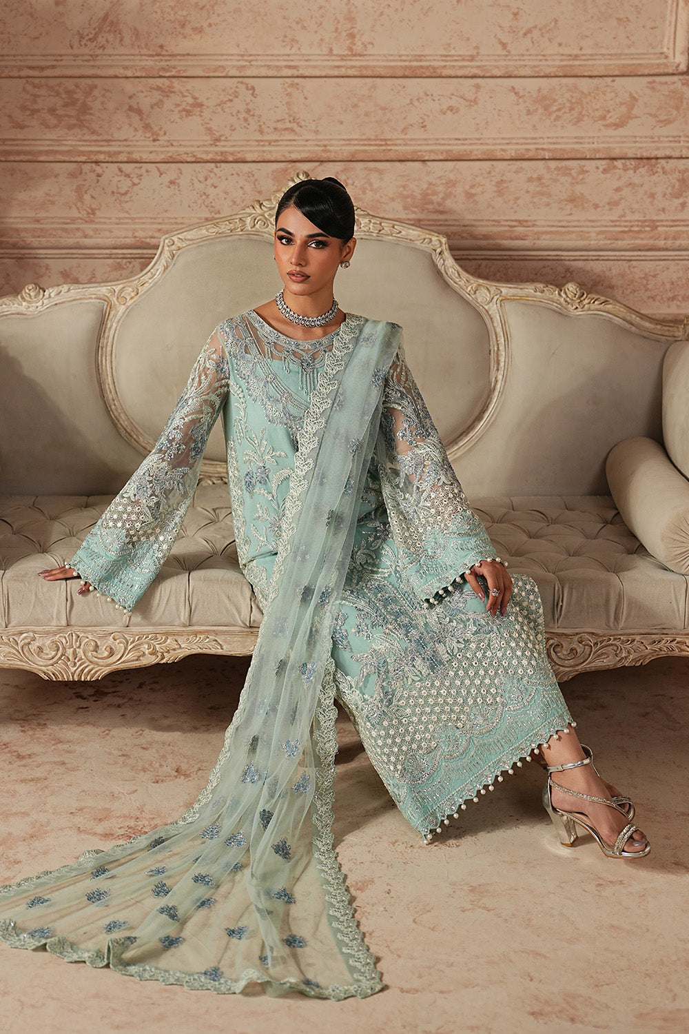Elegant Net Embroidered Pakistani Eid Dress