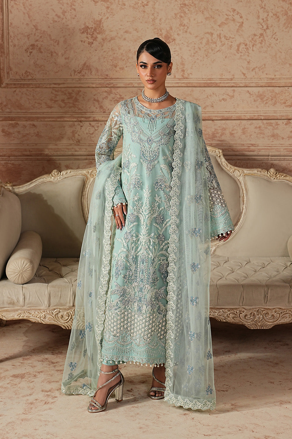 Elegant Net Embroidered Pakistani Eid Dress