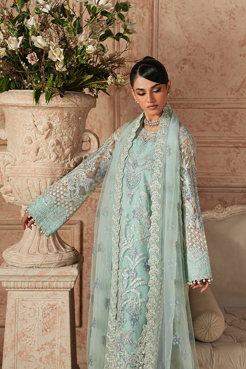 Elegant Net Embroidered Pakistani Eid Dress