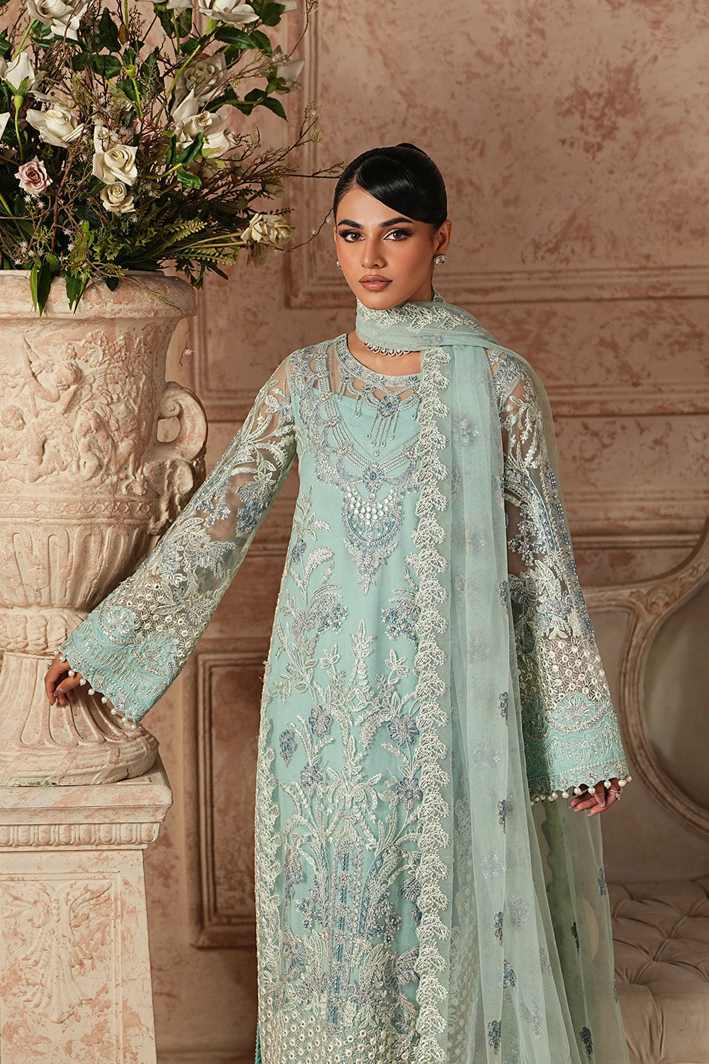 Elegant Net Embroidered Pakistani Eid Dress