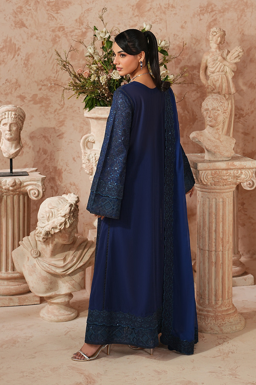 Blue Embroidered Organza Suit With Dupatta
