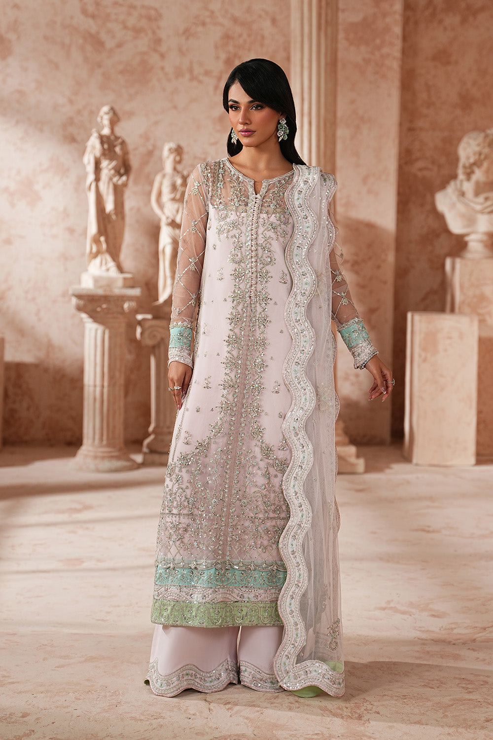 Elegant Net Eid Dress With Flared Trouser