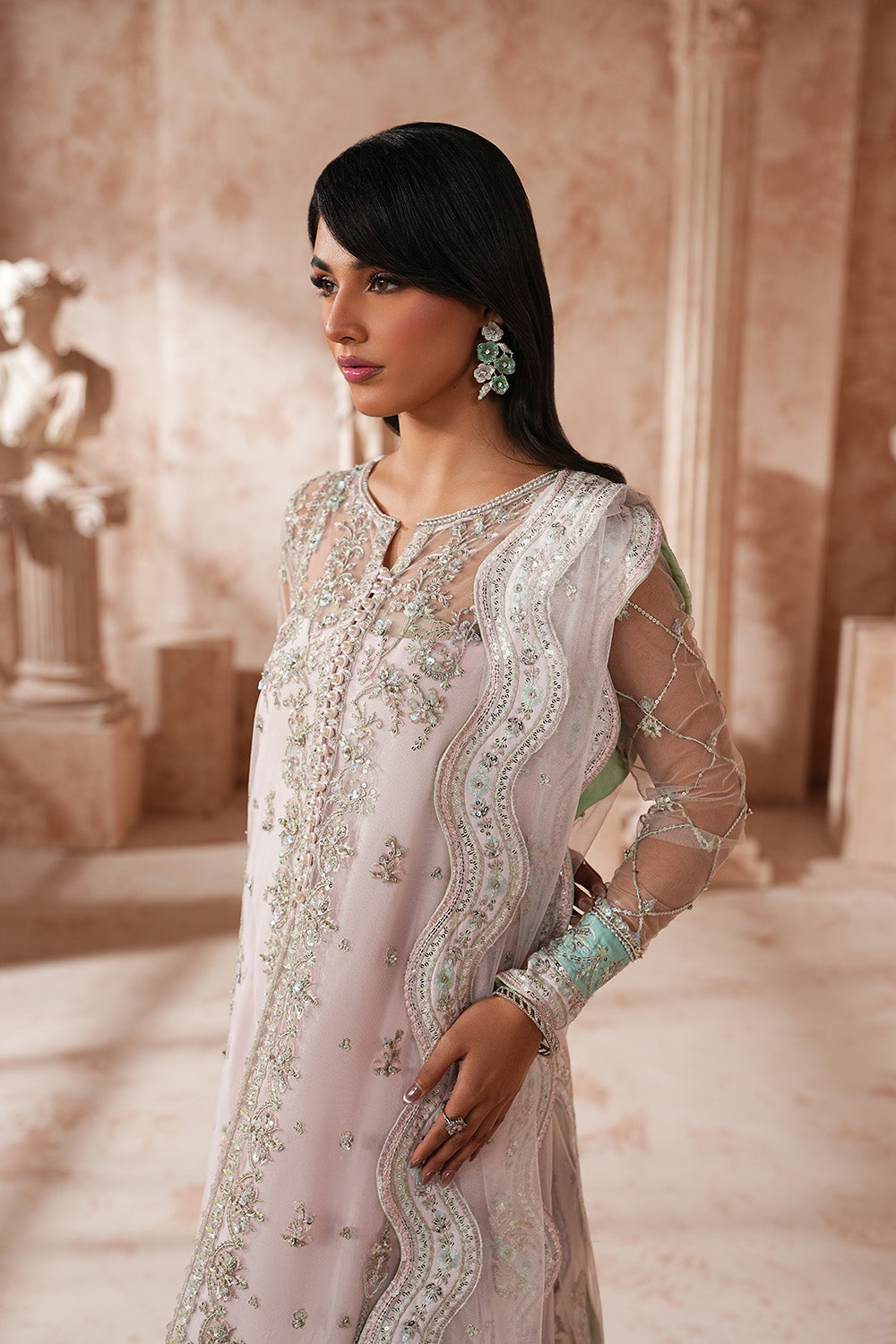Elegant Net Eid Dress With Flared Trouser