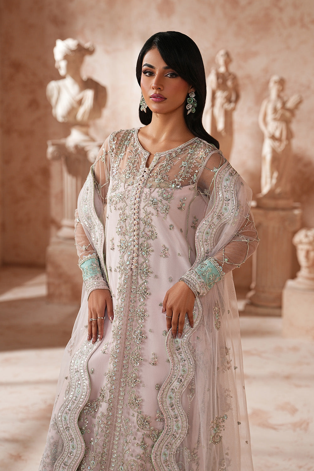 Elegant Net Eid Dress With Flared Trouser