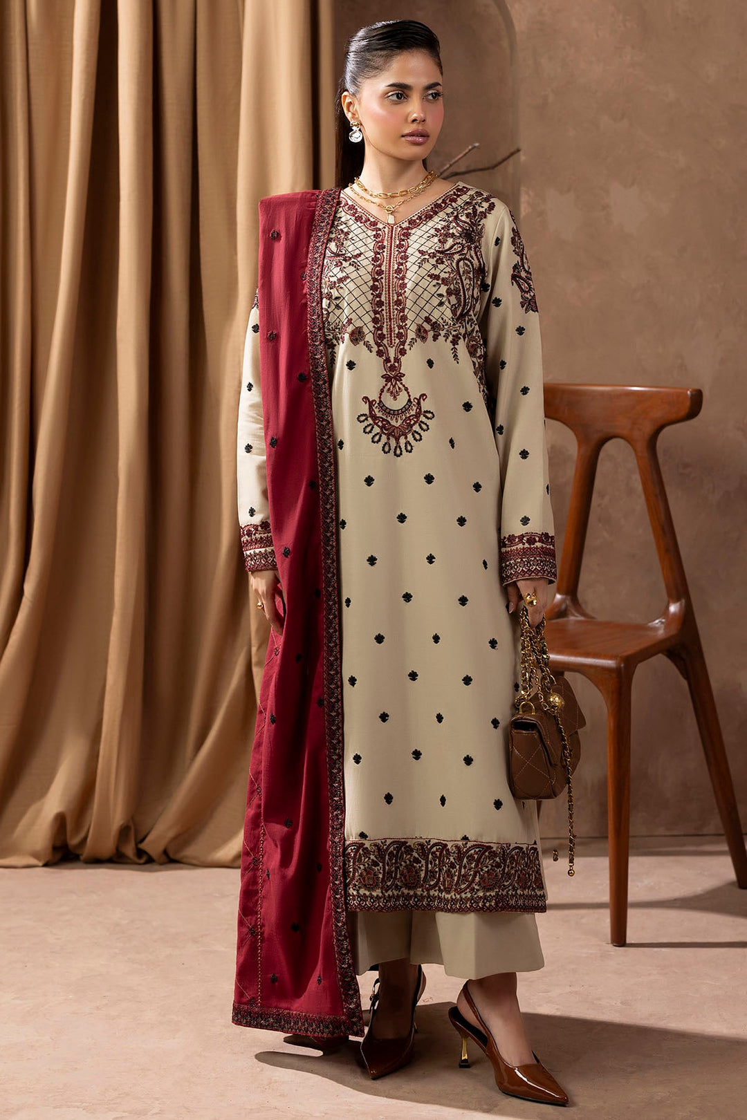 Embroidered Khaddar Pakistani Party Dress for Elegant Styling