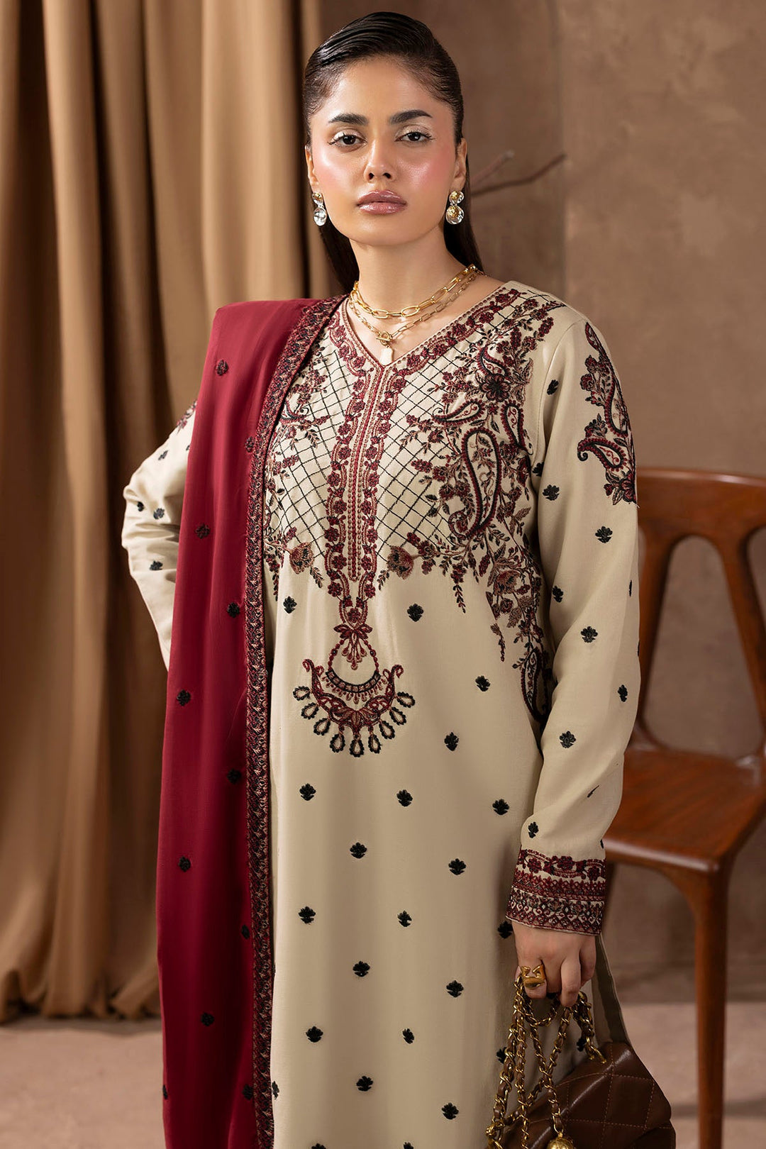 Embroidered Khaddar Pakistani Party Dress for Elegant Styling