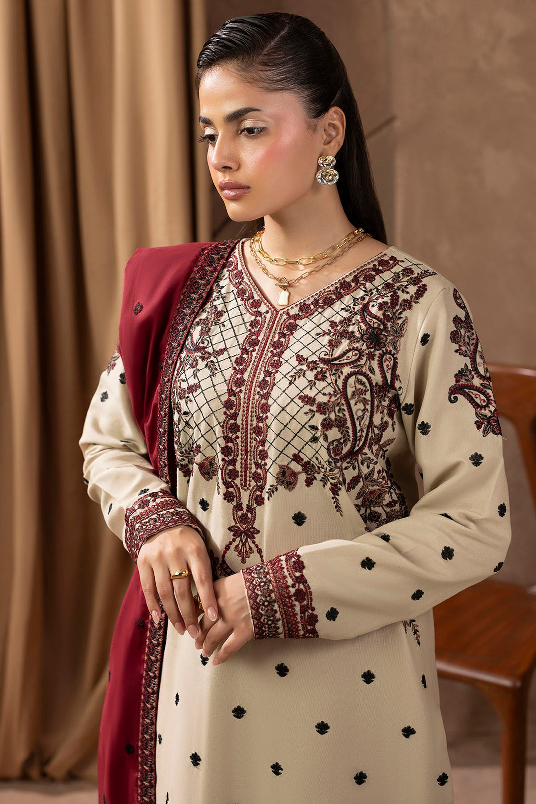 Embroidered Khaddar Pakistani Party Dress for Elegant Styling