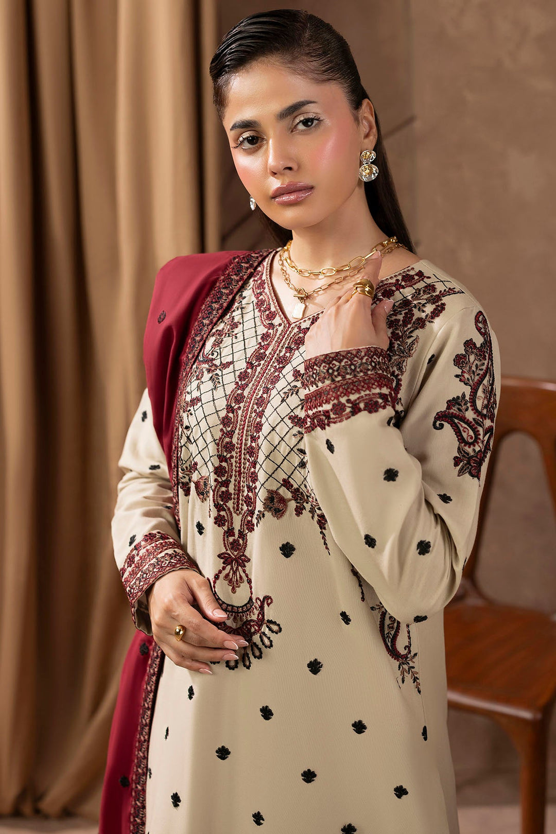 Embroidered Khaddar Pakistani Party Dress for Elegant Styling