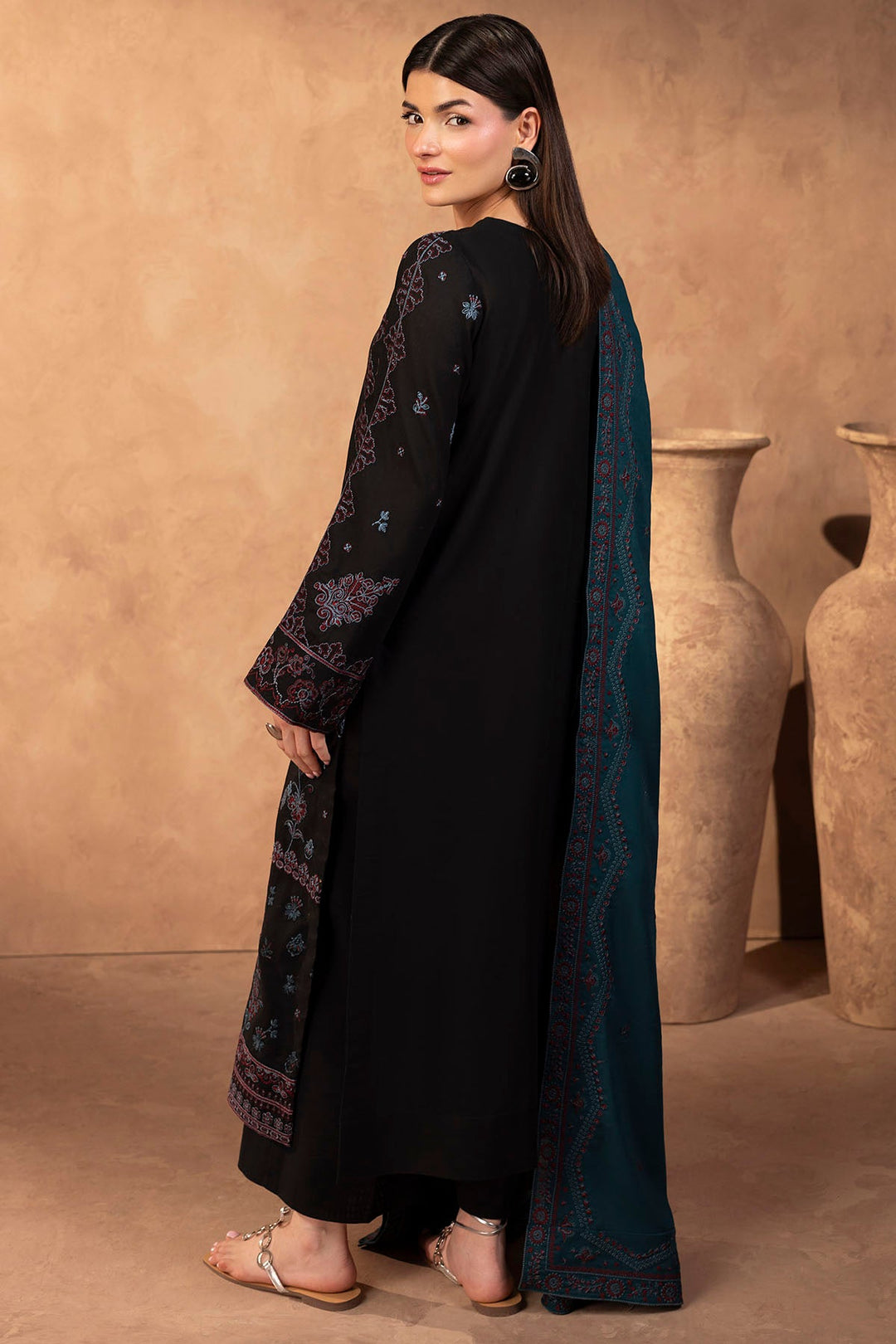 Elegant Schiffli Embroidered Pakistani Party Dress in Khaddar