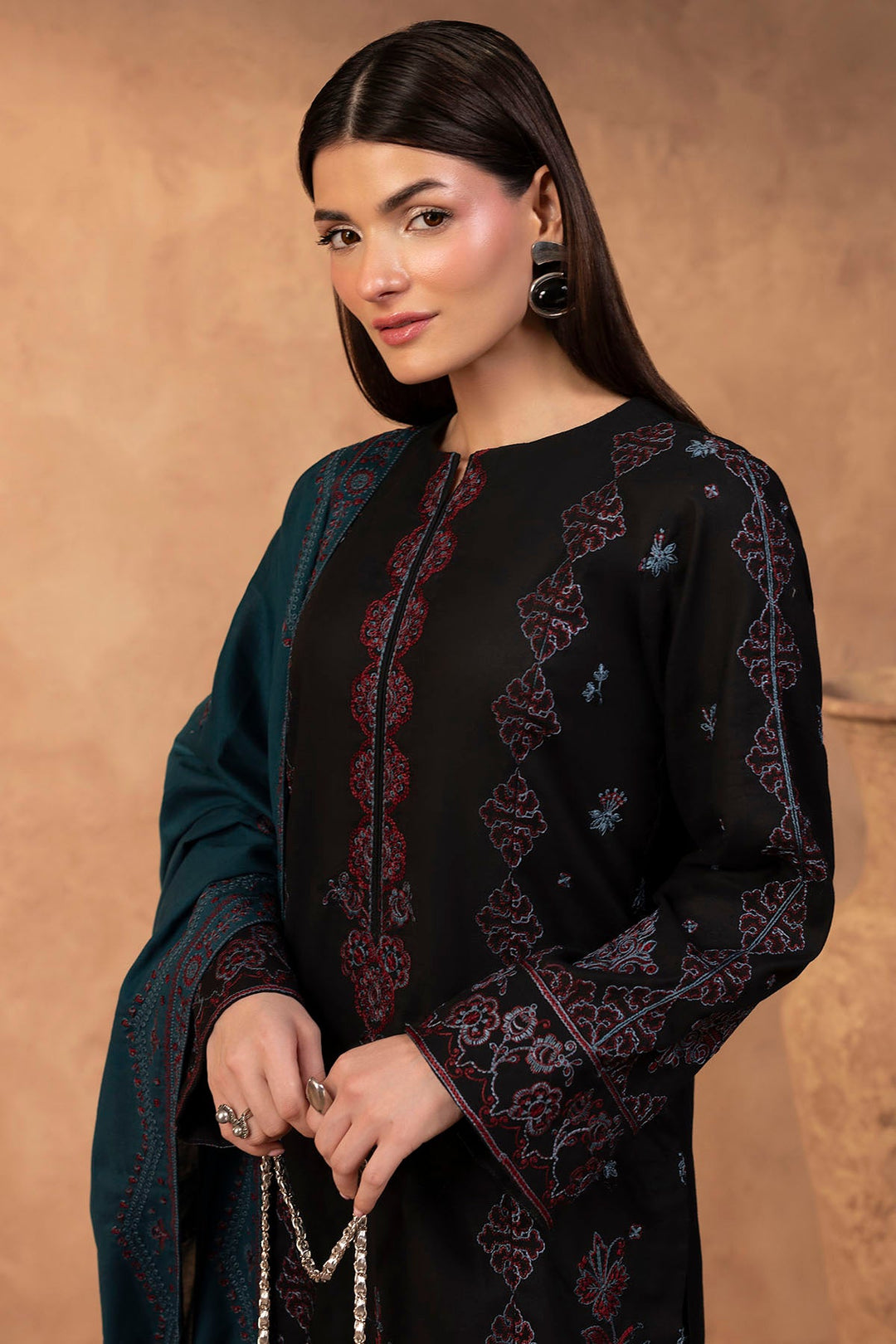 Elegant Schiffli Embroidered Pakistani Party Dress in Khaddar