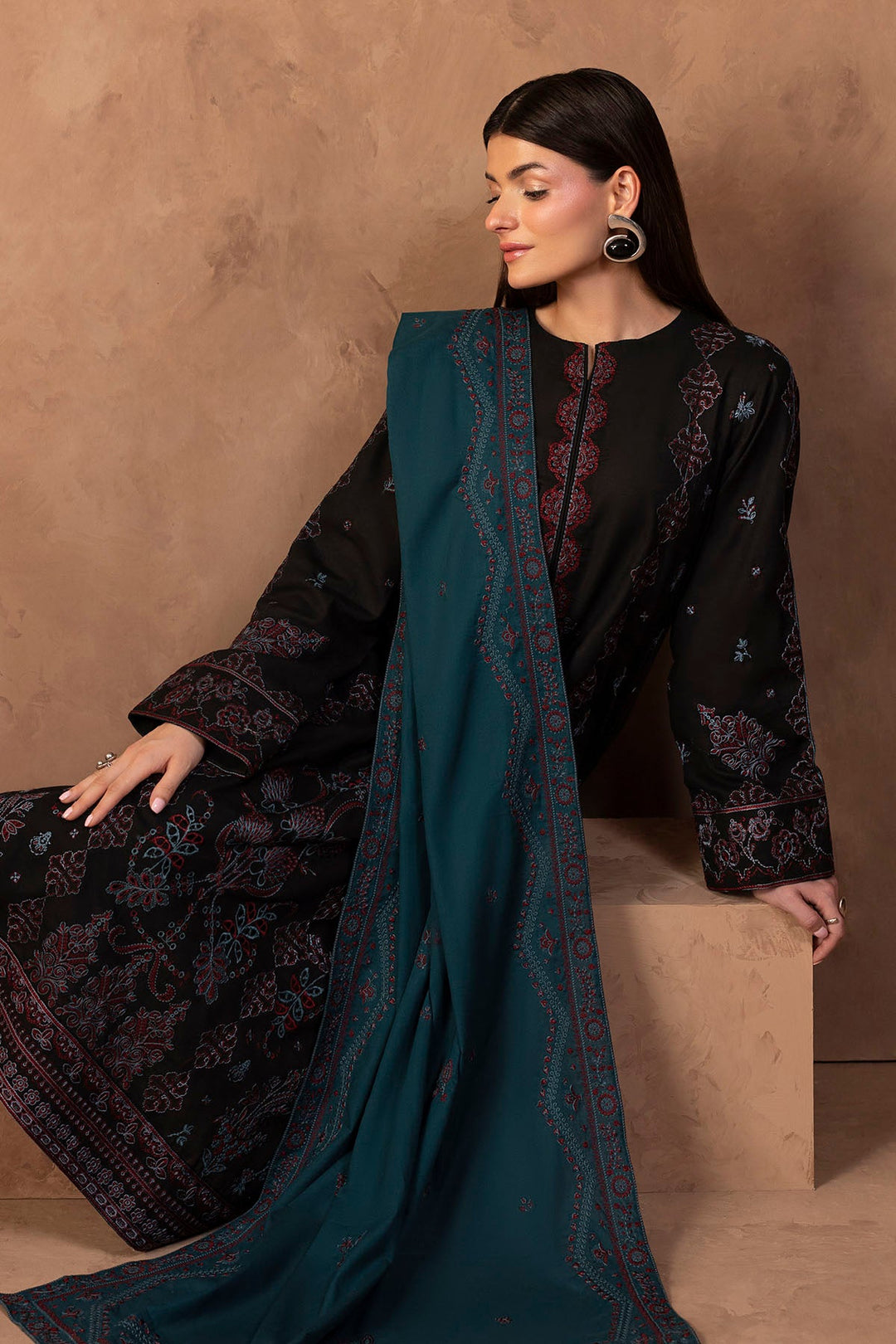 Elegant Schiffli Embroidered Pakistani Party Dress in Khaddar