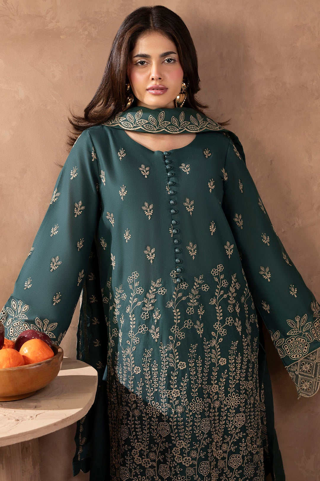 Embroidered Khaddar Pakistani Party Outfit with Shawl and Trouser