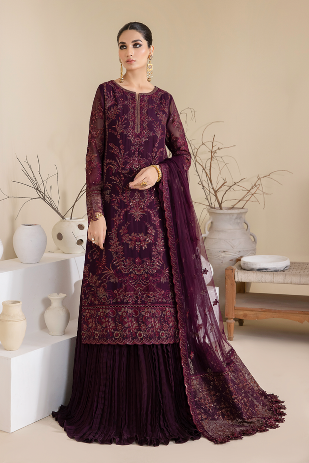 Magenta Embroidered Pakistani Salwar Suit Party Wear Sharara Style 2024