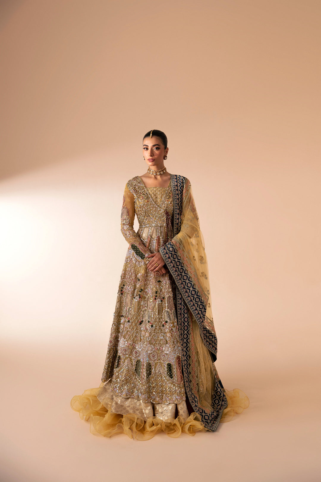 Amber Net Pakistani Bridal Outfit with Exquisite Embroidery