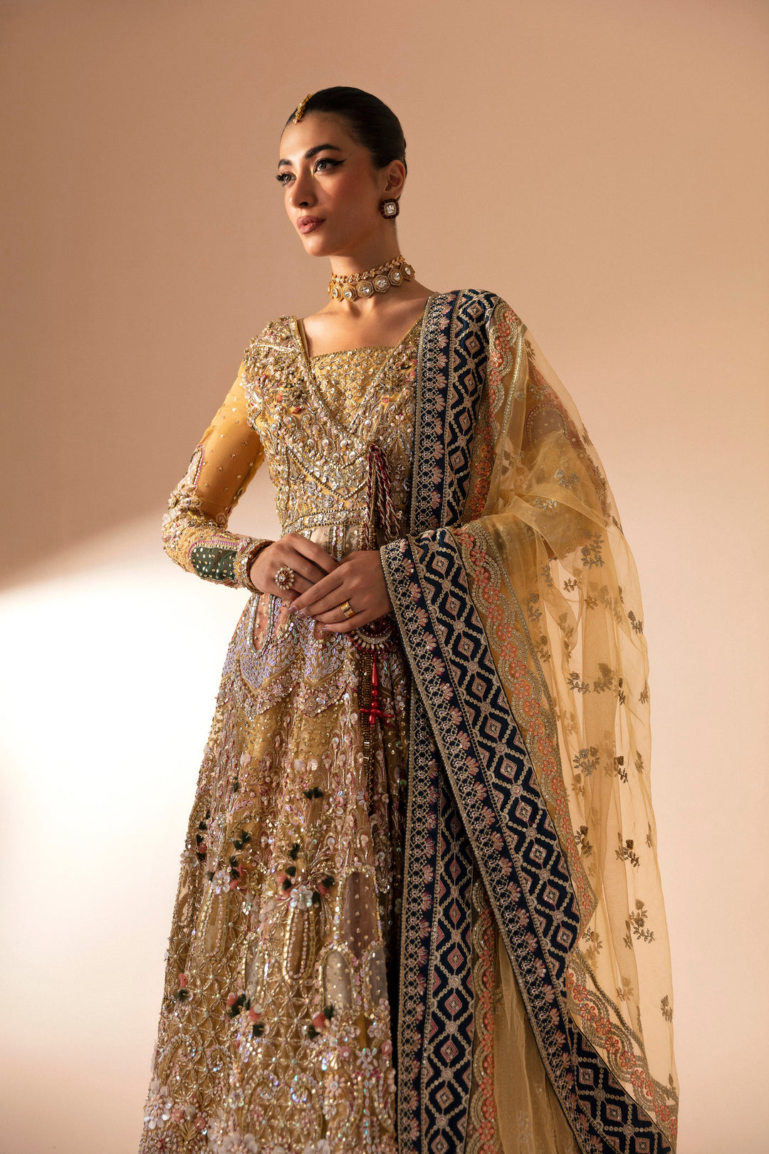 Amber Net Pakistani Bridal Dress with Exquisite Embroidery