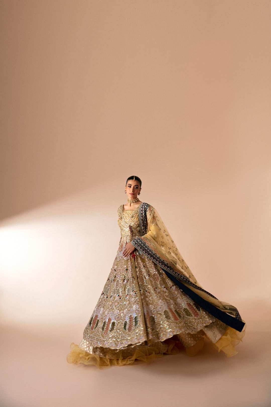 Amber Net Pakistani Bridal Dress with Exquisite Embroidery