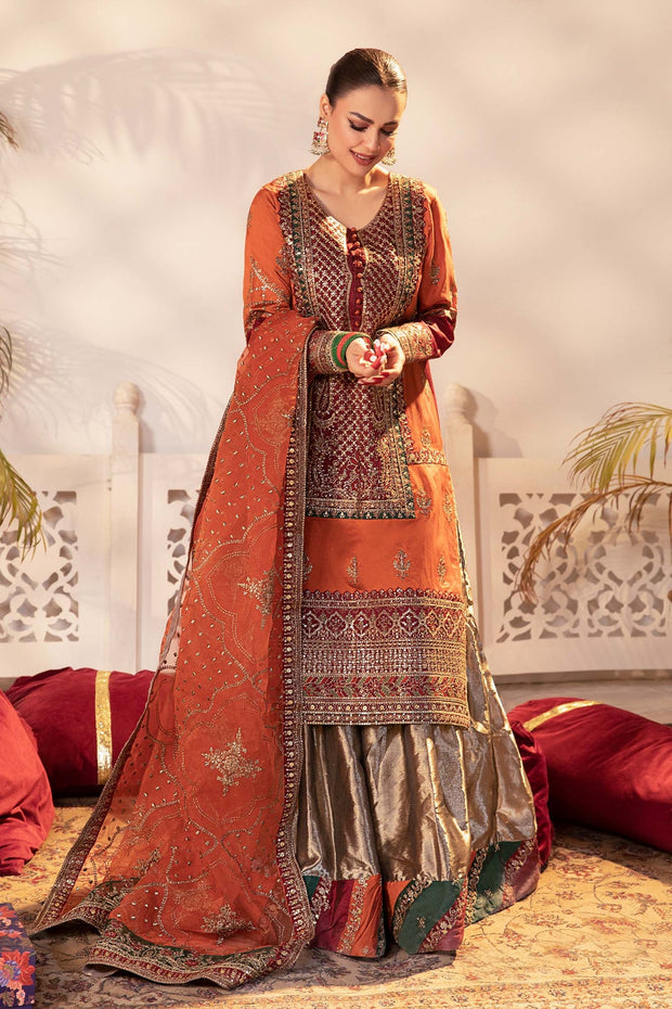 Maria B Pakistani Party Dress in Kameez Gharara Style Nameera by Farooq