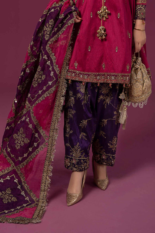 Maria B Raw Silk Salwar Kameez Pink Pakistani Party Dress
