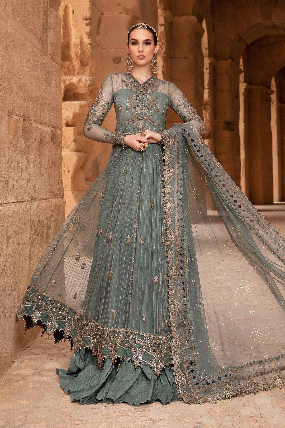 maria b grey dress embroidery winter dress luxury Maria B Unstitched 3 Piece Embroidered Linen Suit MB23LN D4-Grey