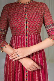 Maroon Colored Golden Heavily Embroidered Pishwas Party Dress