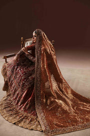 Maroon Embroidered Pakistani Bridal Dress in Farshi Gharara Style